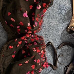 Black Bra with Red and Pink Heart Accents